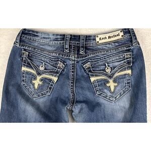 Rock Revival Leah Easy Boot Jeans Women Size 30 (32x33) Embroidered Distressed
